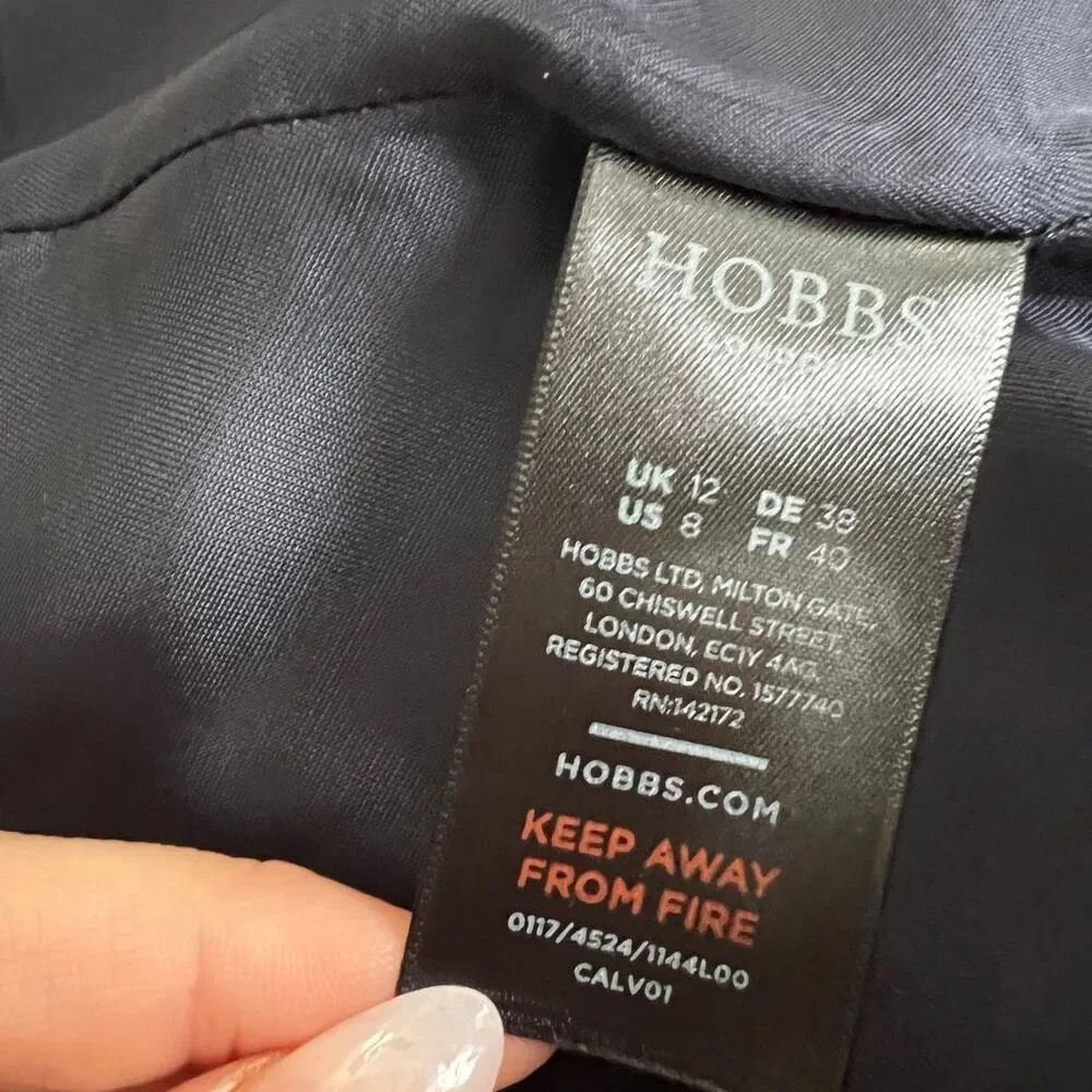 Hobbs London Navy Tweed Jacket Blazer US 8 Cropped Bouclé Wool Blend
